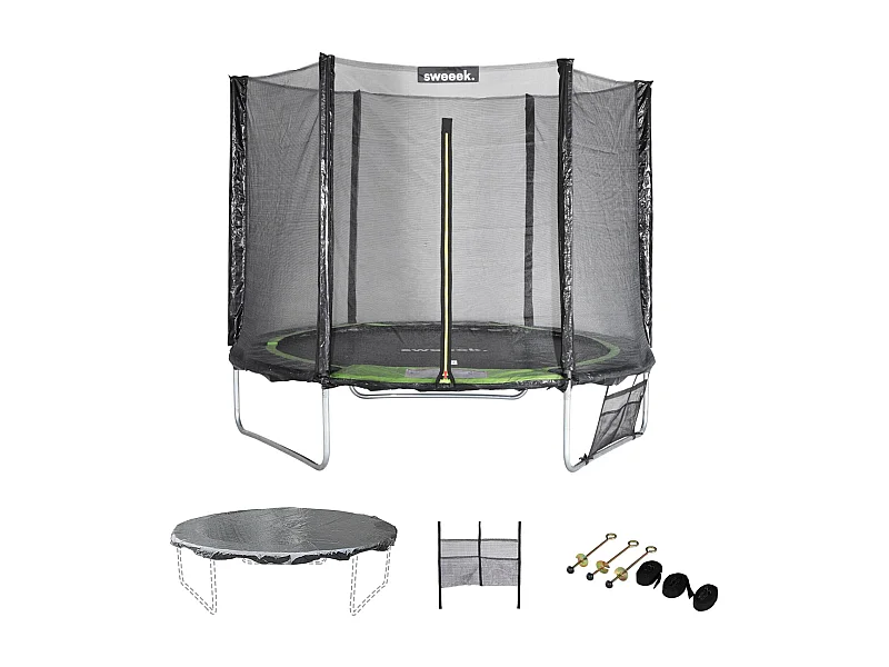 Trampoline 250 cm. vert. avec filet de protection. bâche. filet pour chaussures. kit d’ancrage