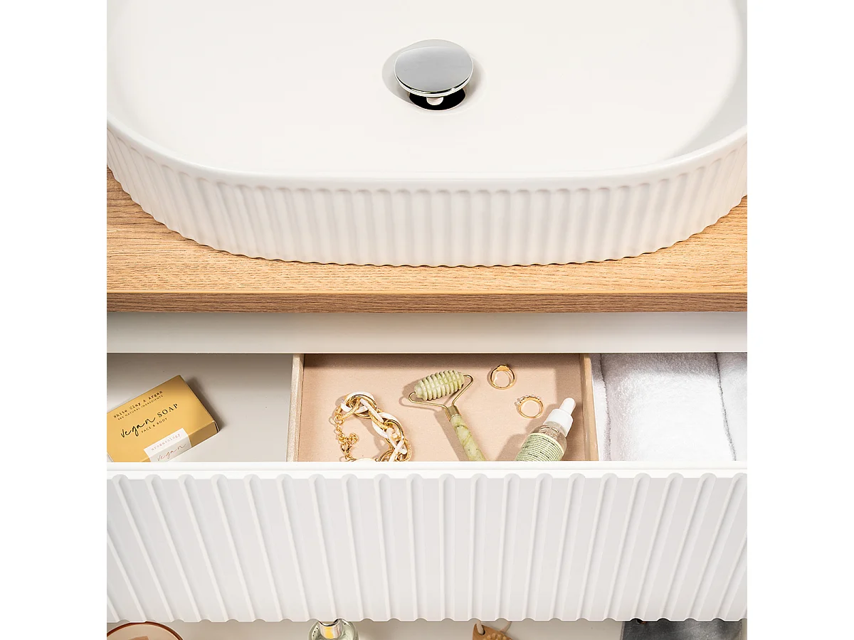 Meuble double vasque 160cm panier à linge Riva Blanc et Bois