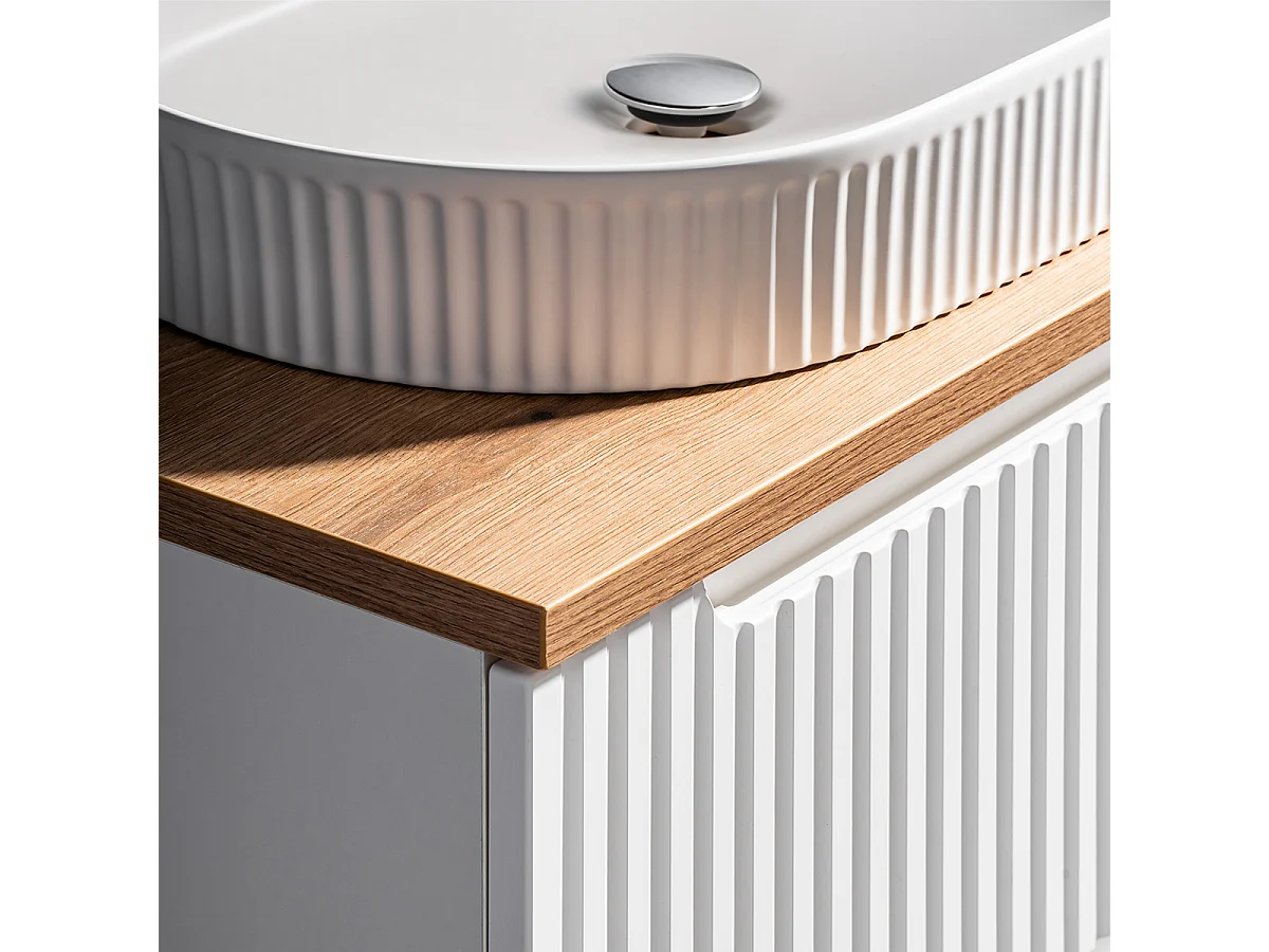 Meuble double vasque 160cm panier à linge Riva Blanc et Bois