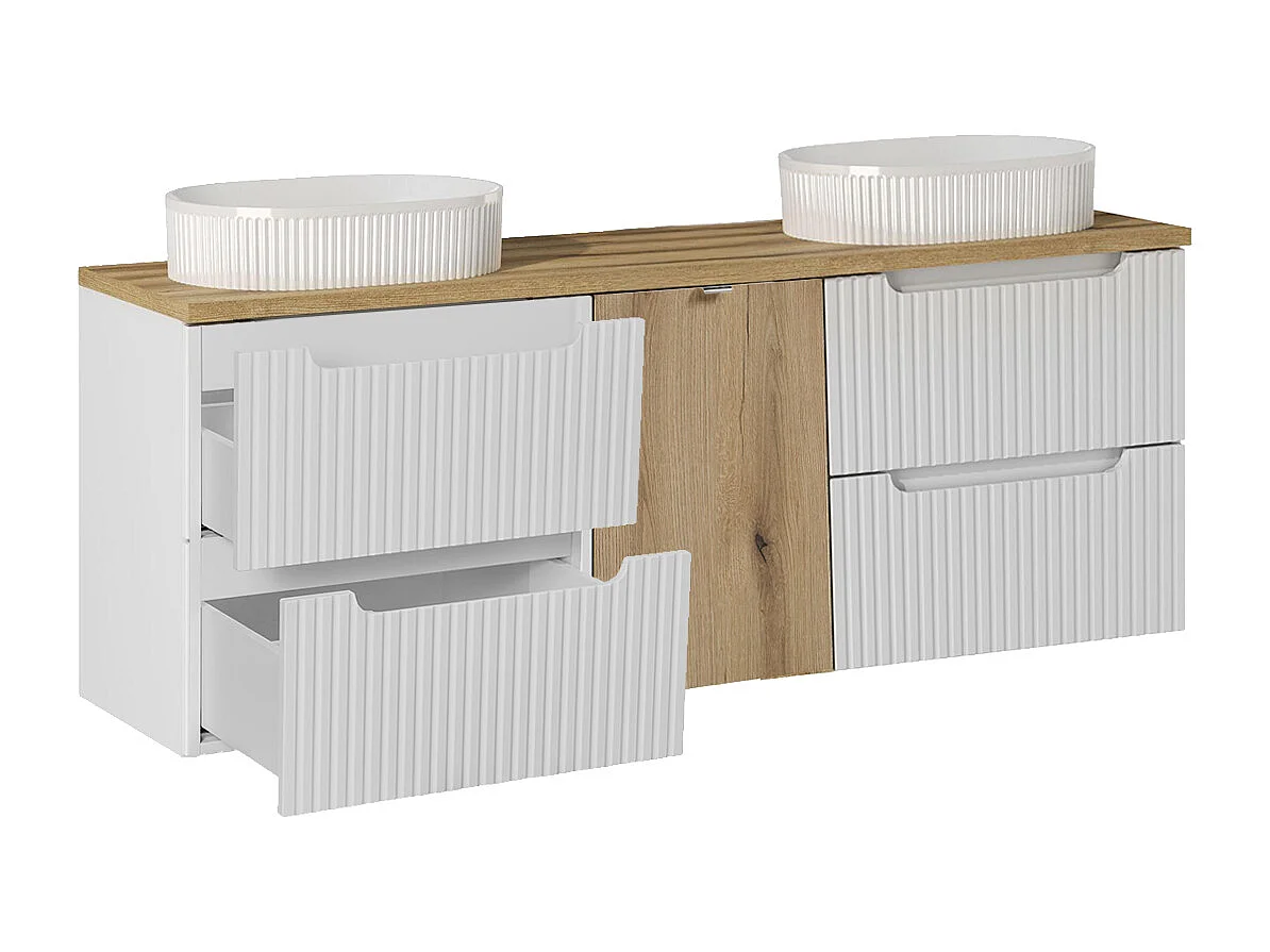 Mueble doble lavabo 160cm cesto Riva Blanco y Madera