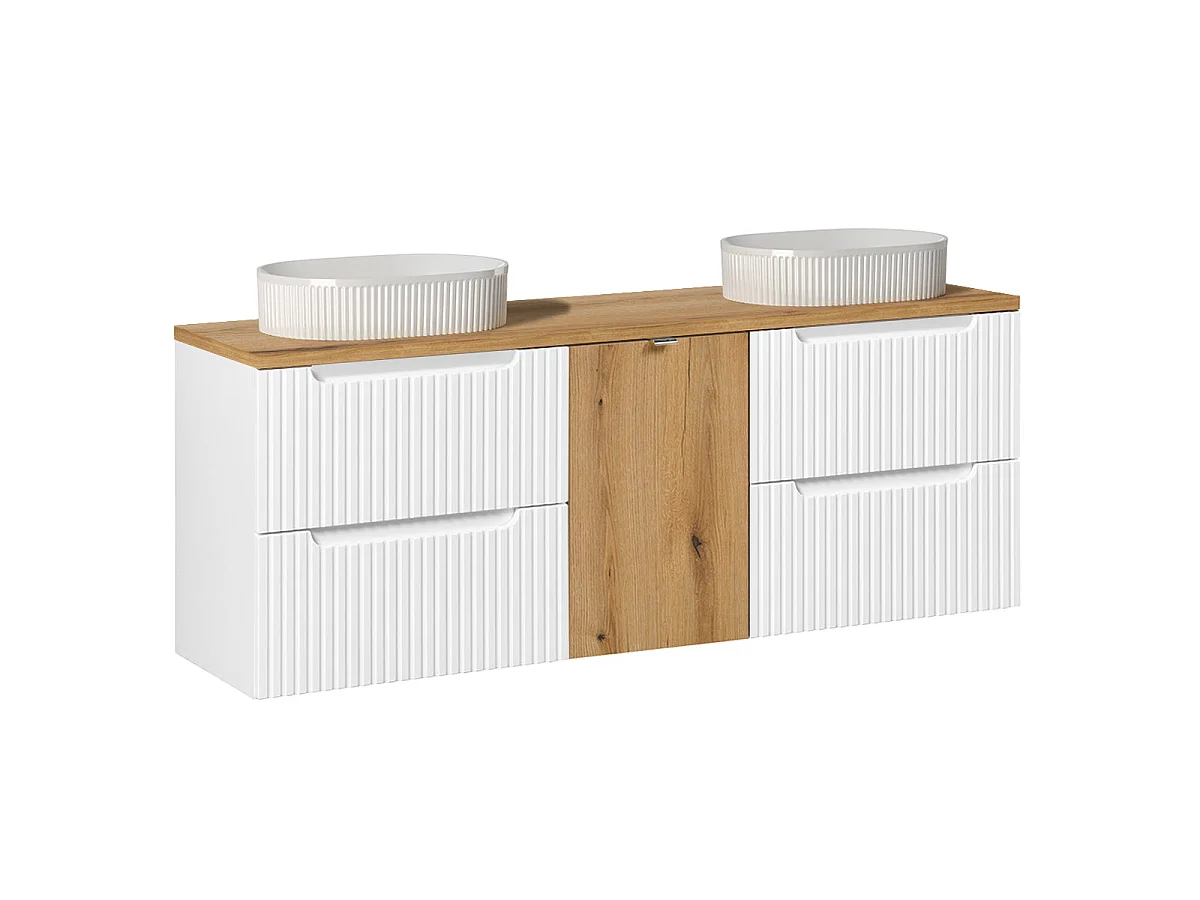 Meuble double vasque 160cm panier à linge Riva Blanc et Bois