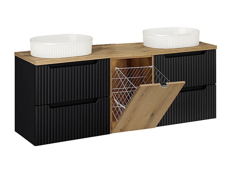Mueble doble lavabo 160cm cesto Riva Negro y Madera