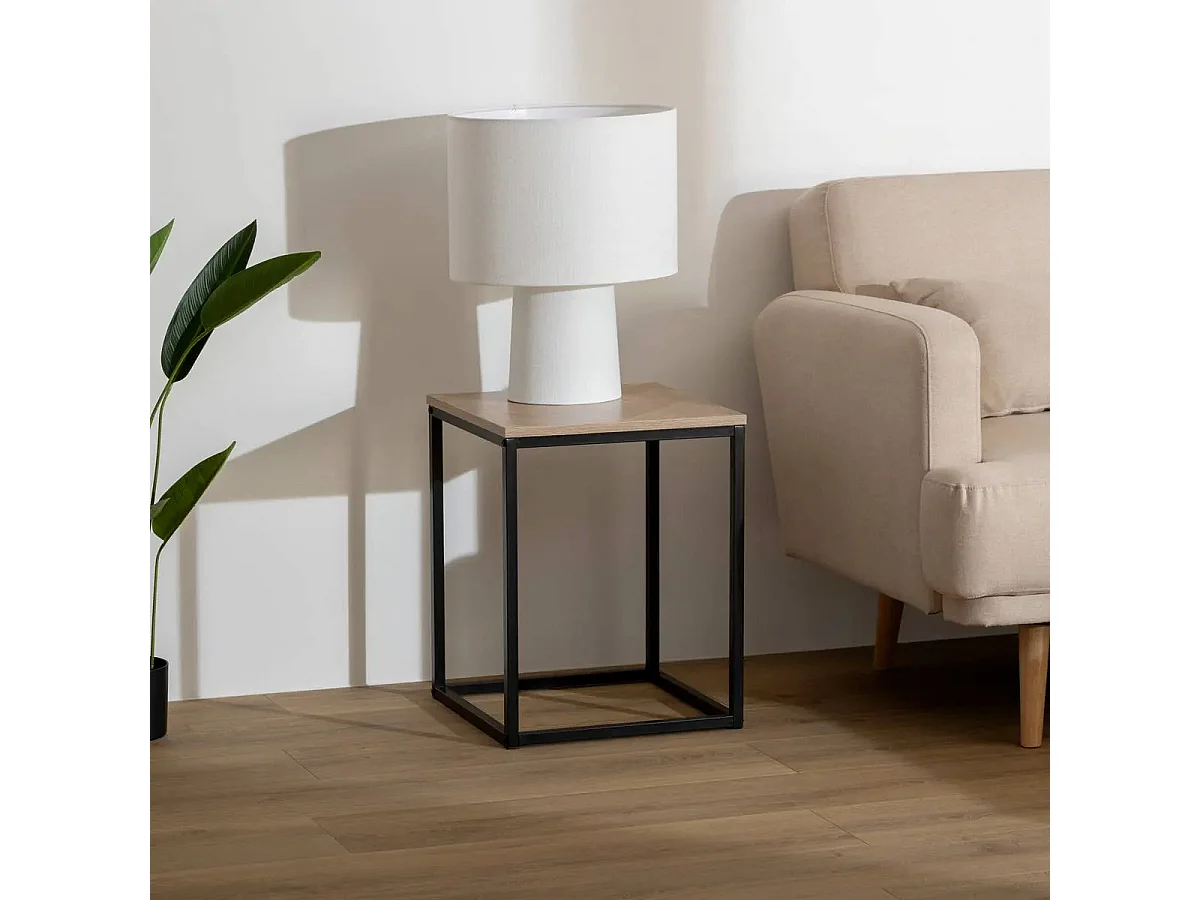 Table d'Appoint Bout de Canapé "Chevrons" 50cm Naturel & Noir