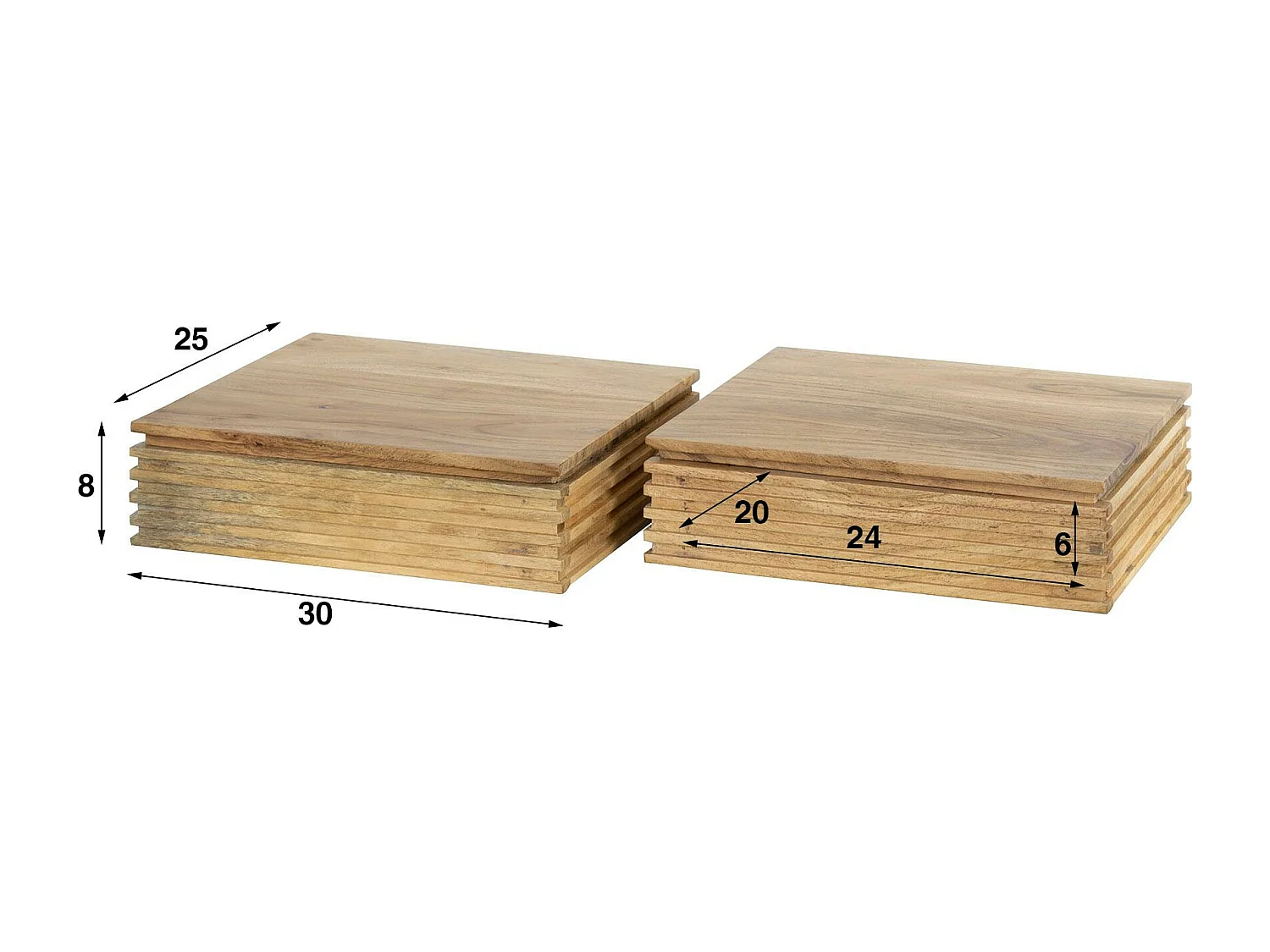 Table de chevet murale en bois d'acacia avec stries (lot de 2) MELBOURNE