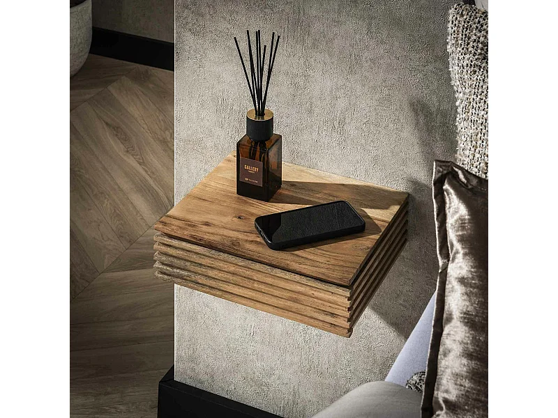 Table de chevet murale en bois d'acacia avec stries (lot de 2) MELBOURNE