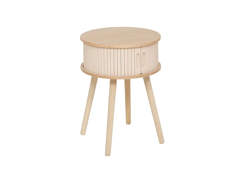 Table d'appoint Table de chevet 2 portes effet lattes Beige crème  H 54 cm