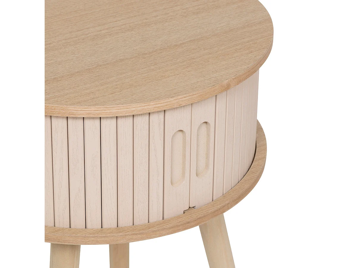 Table d'appoint Table de chevet 2 portes effet lattes Beige crème  H 54 cm
