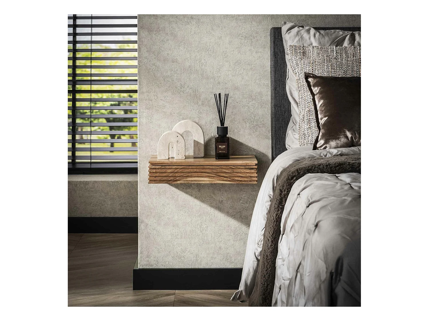 Table de chevet murale en bois d'acacia avec stries 40 cm (lot de 2) MELBOURNE