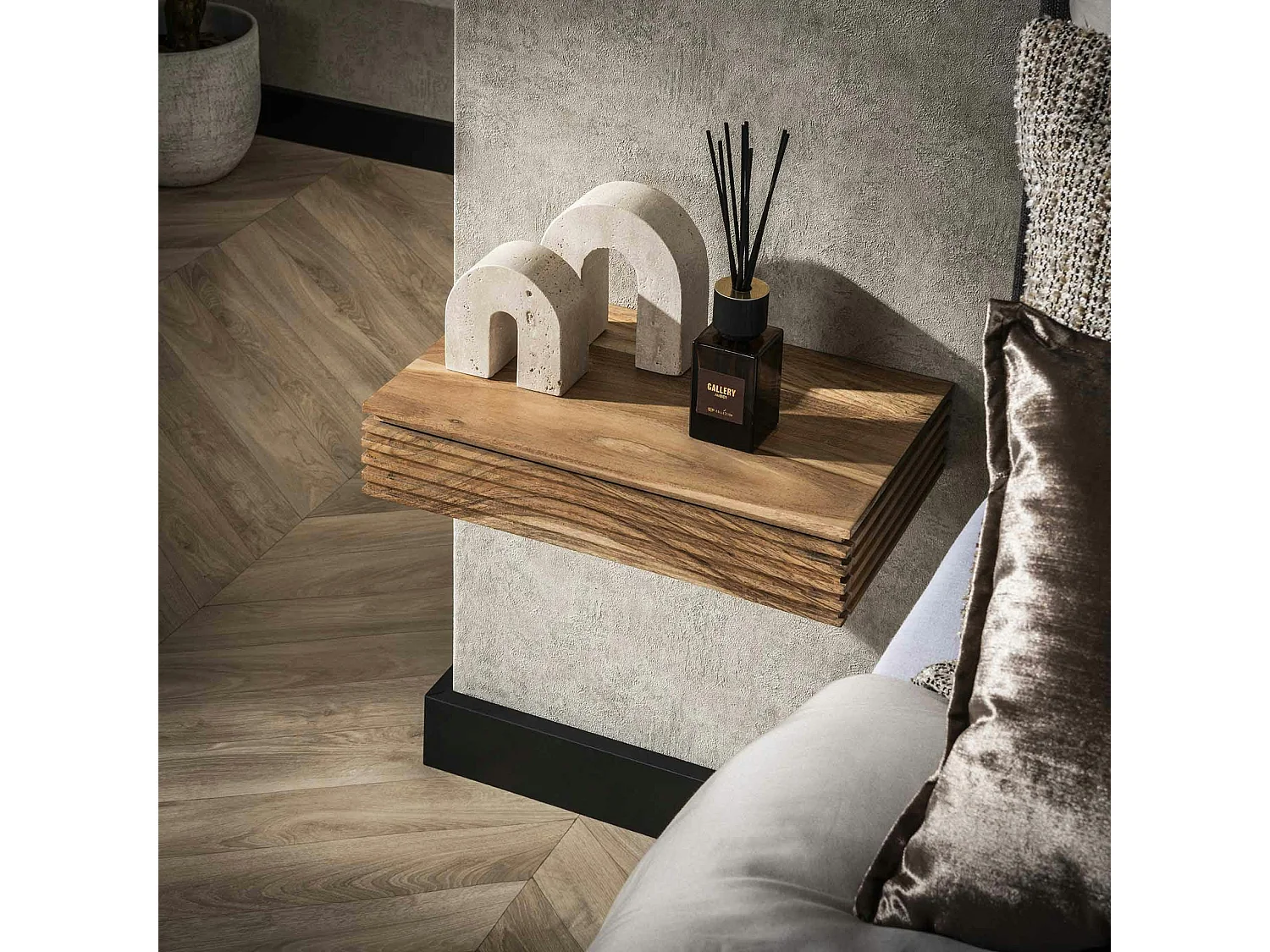 Table de chevet murale en bois d'acacia avec stries 40 cm (lot de 2) MELBOURNE