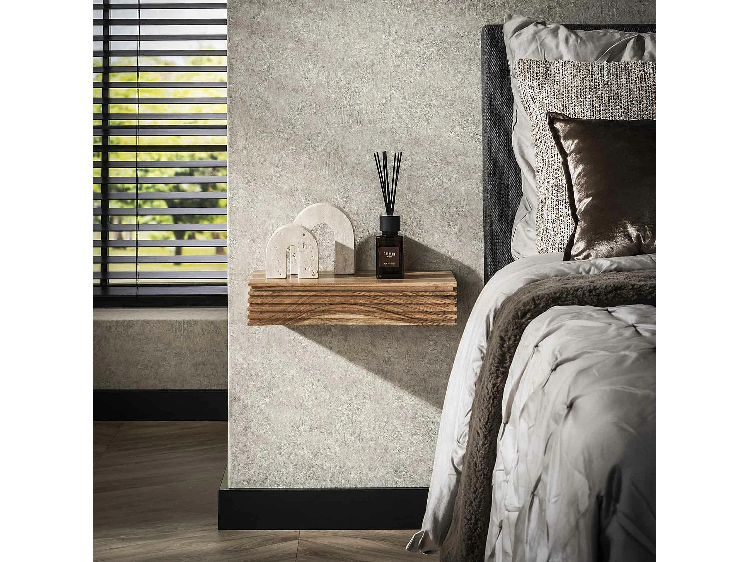 Table de chevet murale en bois d'acacia avec stries 40 cm (lot de 2) MELBOURNE