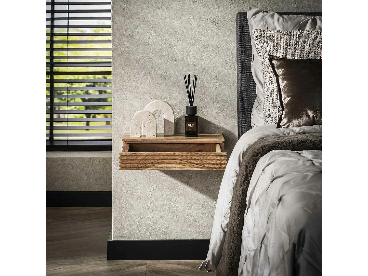 Table de chevet murale en bois d'acacia avec stries 40 cm (lot de 2) MELBOURNE