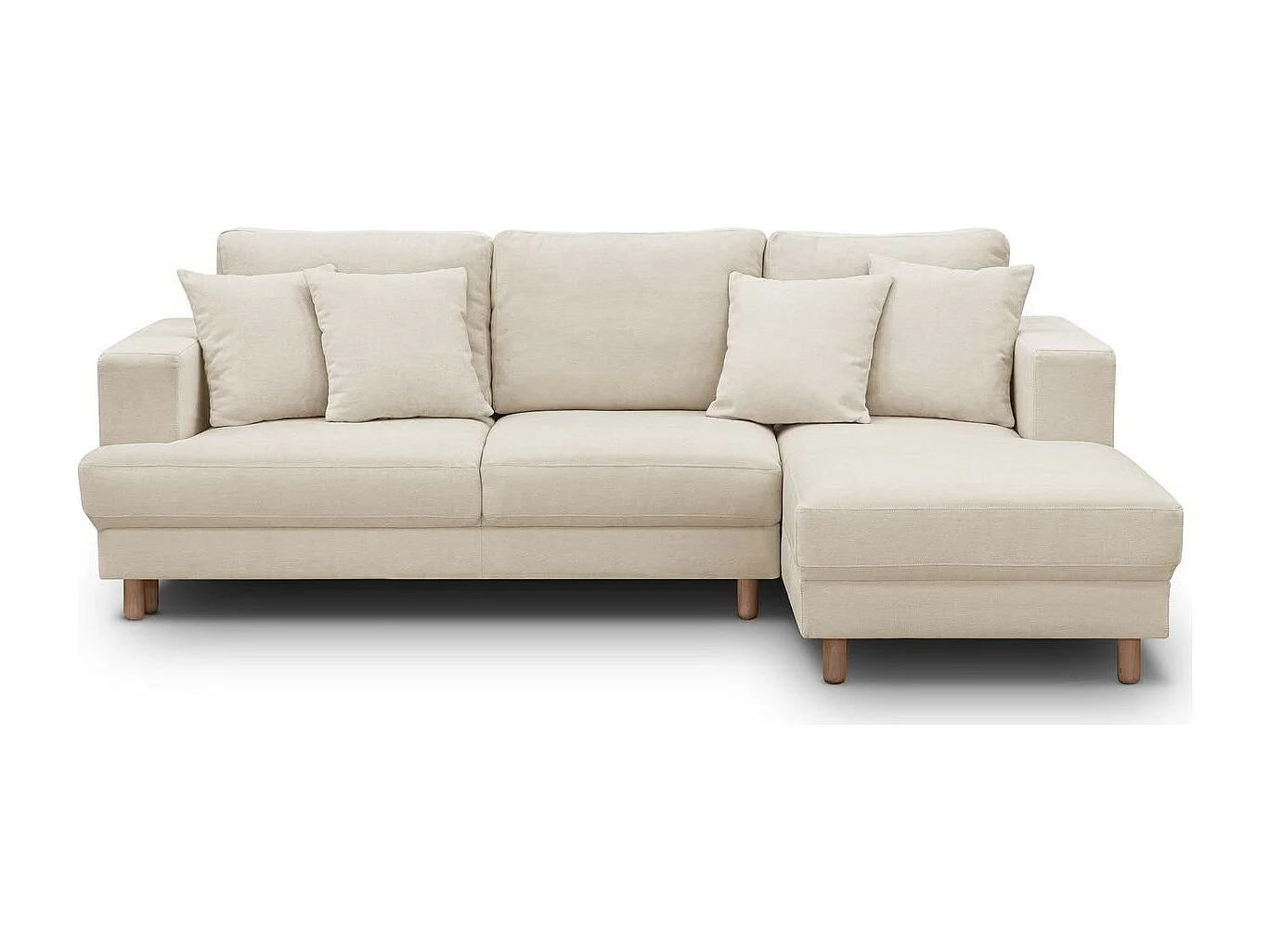 Canapé d'angle à droite convertible 4 places en tissu chenille beige - Marceau