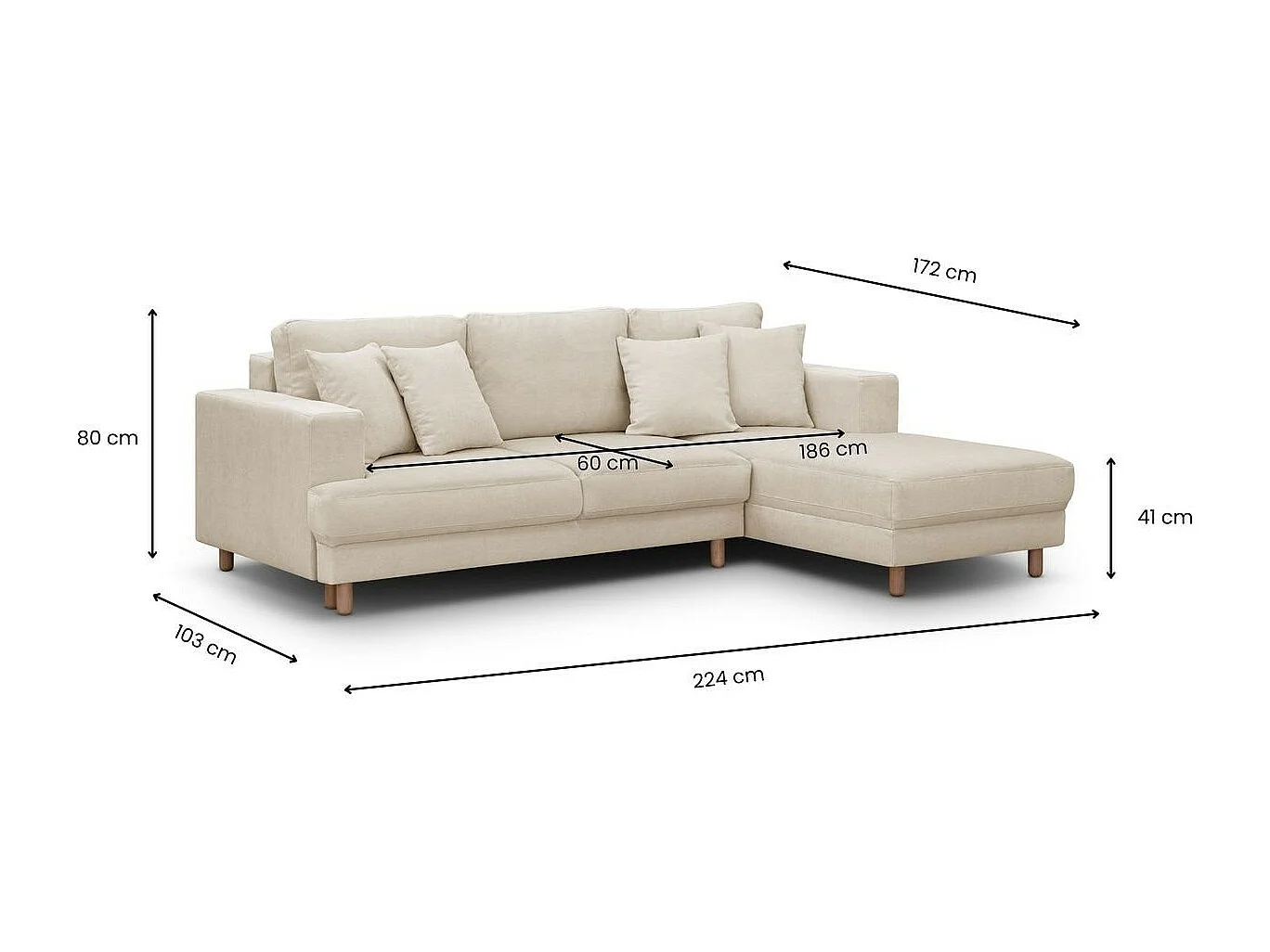 Canapé d'angle à droite convertible 4 places en tissu chenille beige - Marceau