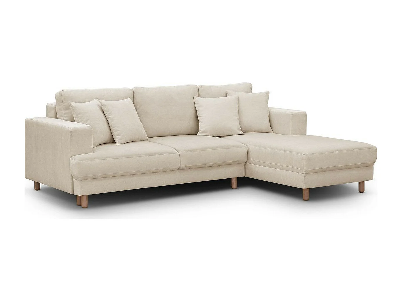 Canapé d'angle à droite convertible 4 places en tissu chenille beige - Marceau