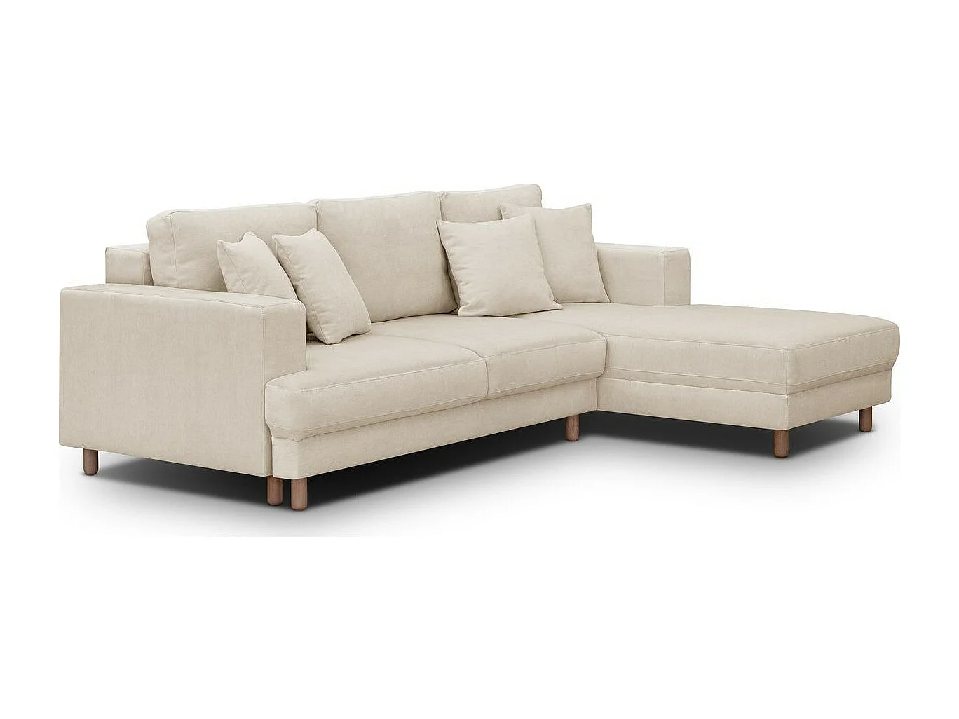 Canapé d'angle à droite convertible 4 places en tissu chenille beige - Marceau