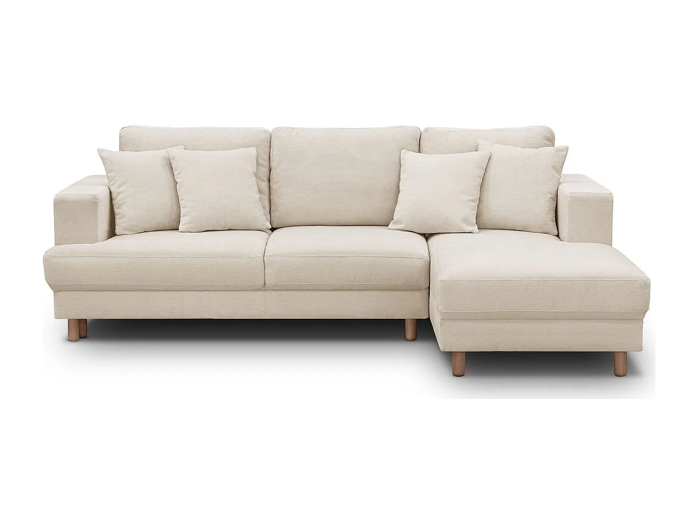Canapé d'angle à droite convertible 4 places en tissu chenille beige - Marceau