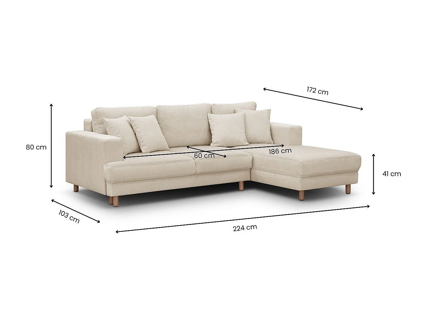 Canapé d'angle à droite convertible 4 places en tissu chenille beige - Marceau