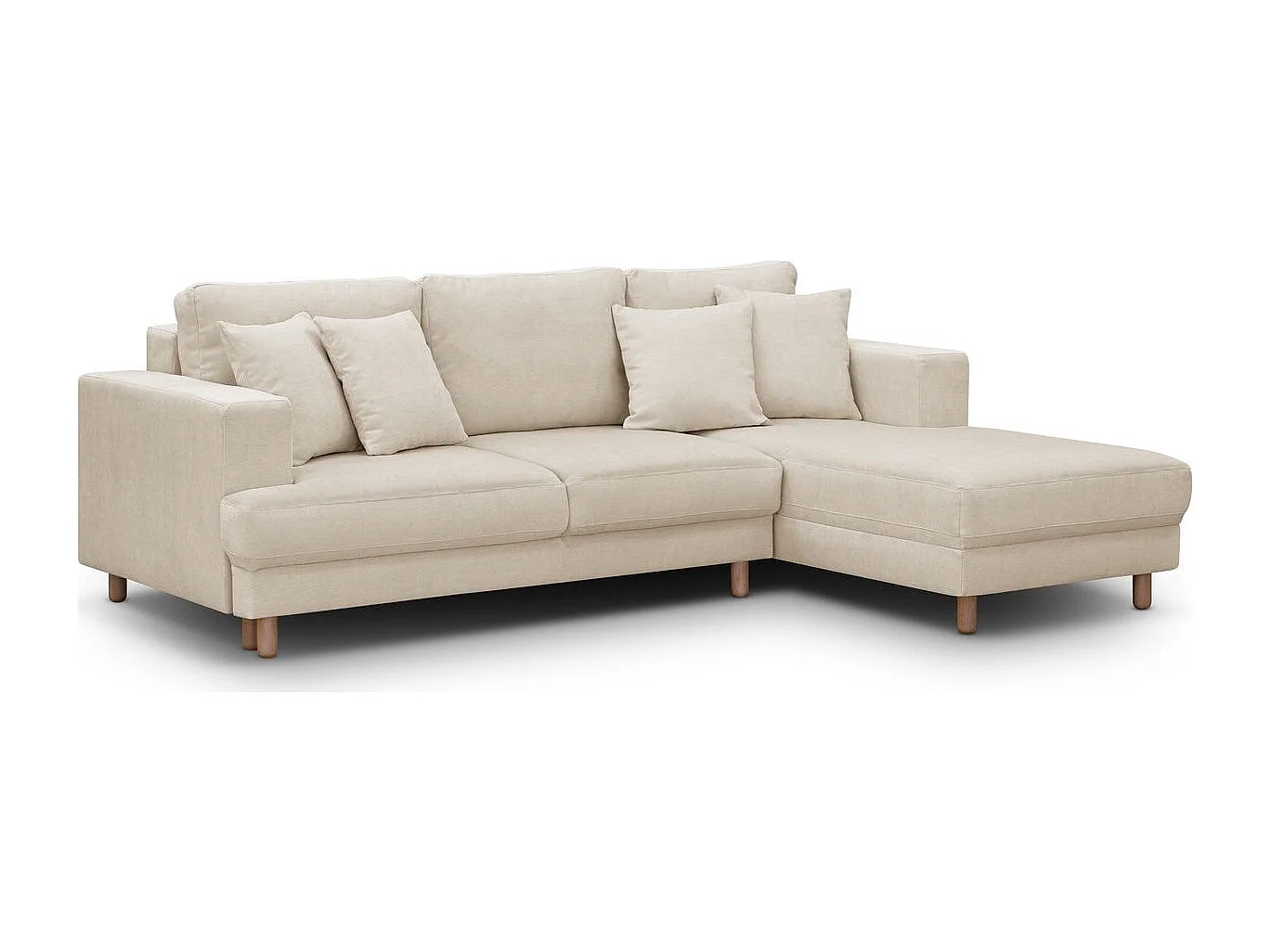 Canapé d'angle à droite convertible 4 places en tissu chenille beige - Marceau