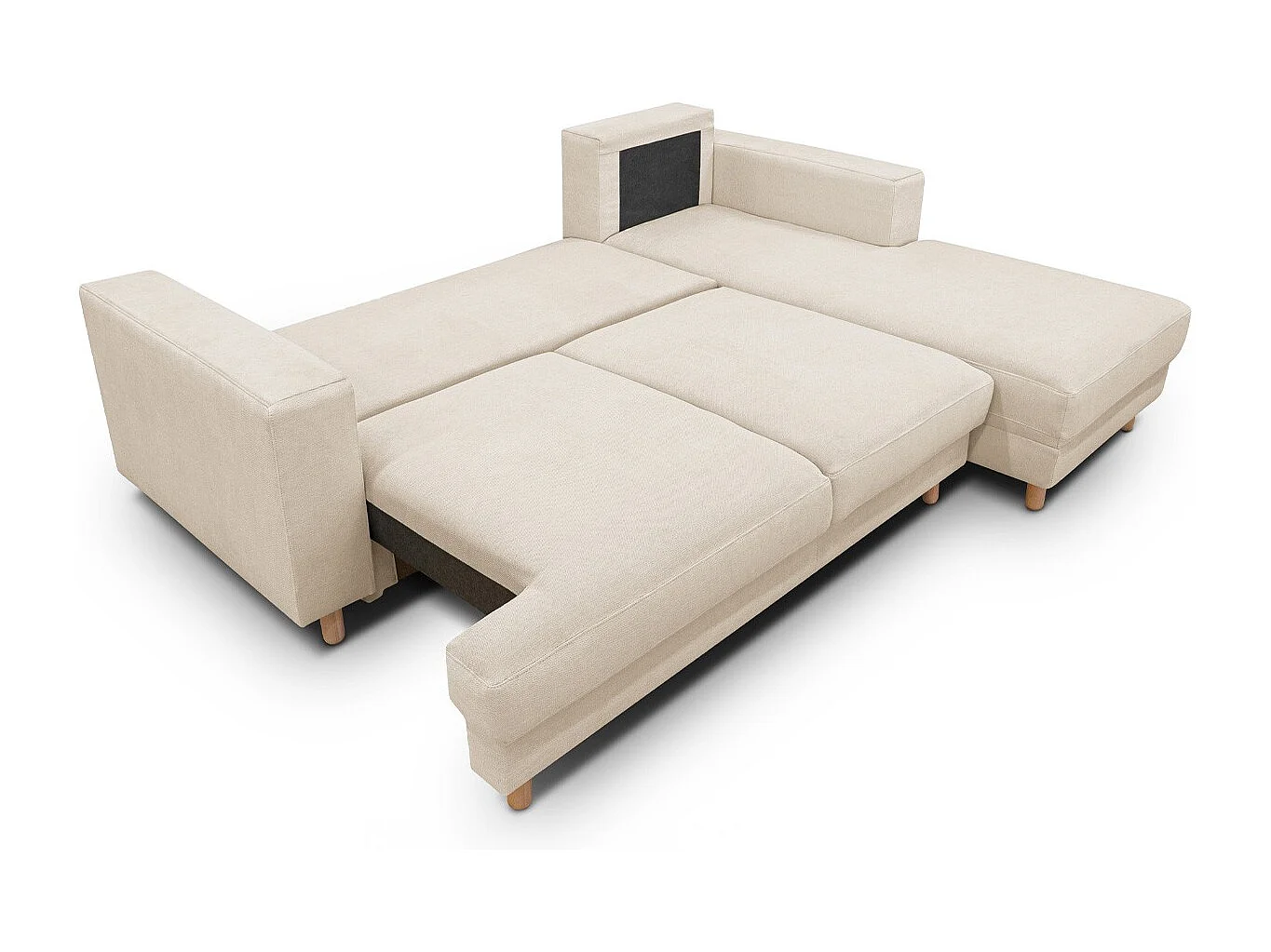 Canapé d'angle à droite convertible 4 places en tissu chenille beige - Marceau