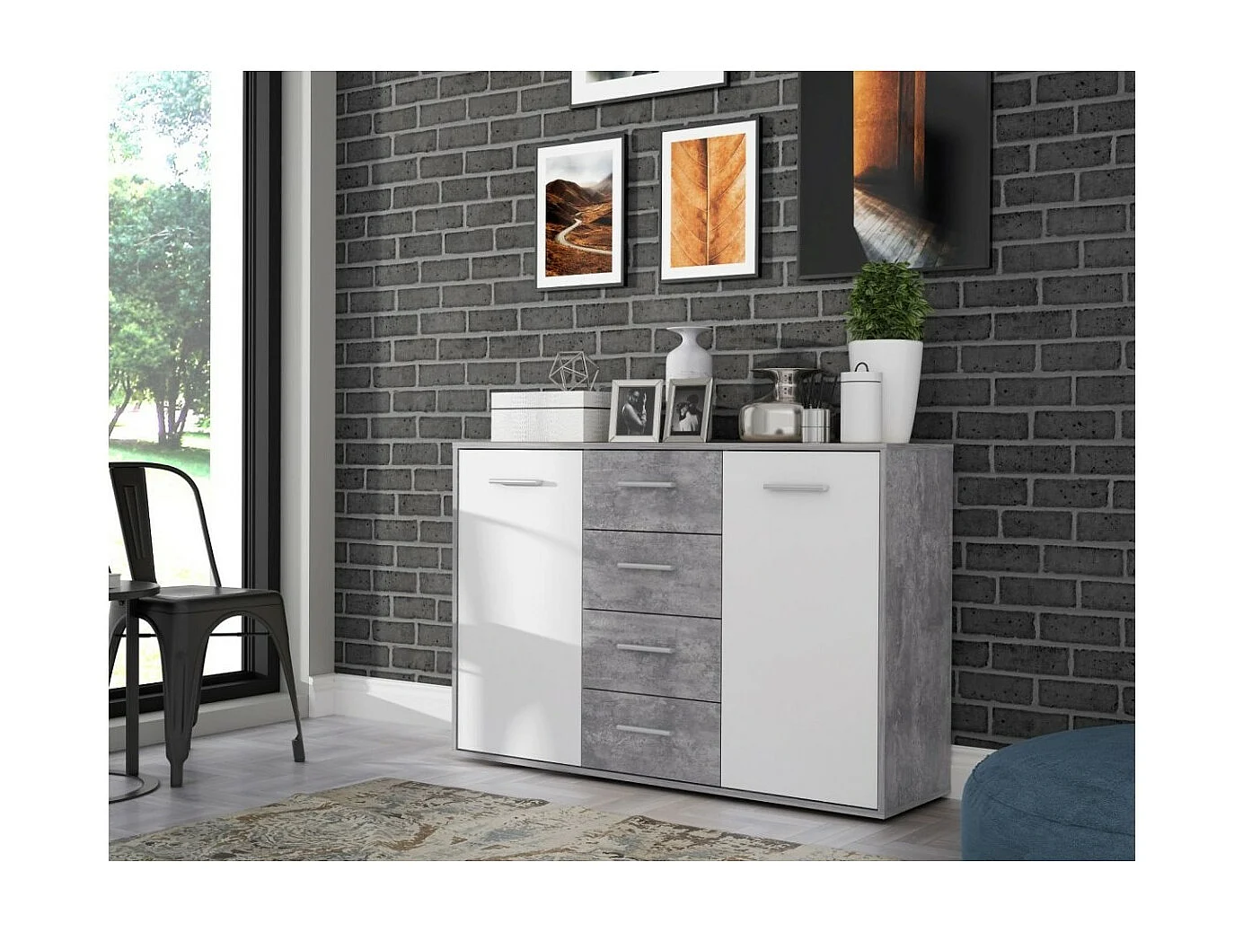 Sideboard Antuza/Weiss&Grau