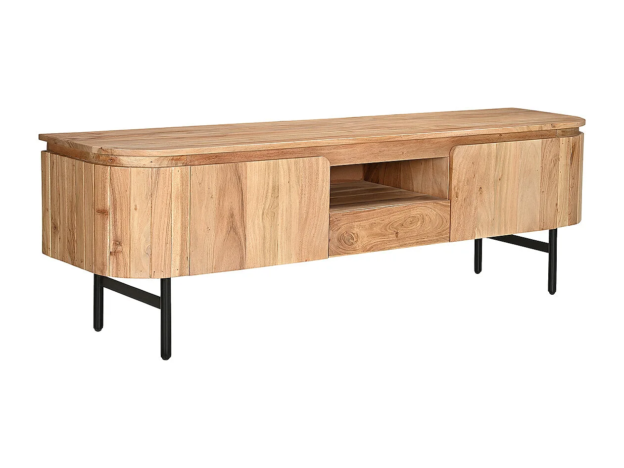 Mobile TV con vani contenitori in legno massello e metallo nero L160 cm NAPOLI