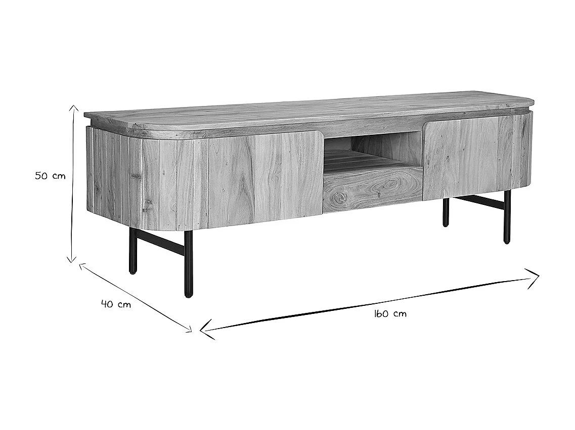 Mobile TV con vani contenitori in legno massello e metallo nero L160 cm NAPOLI