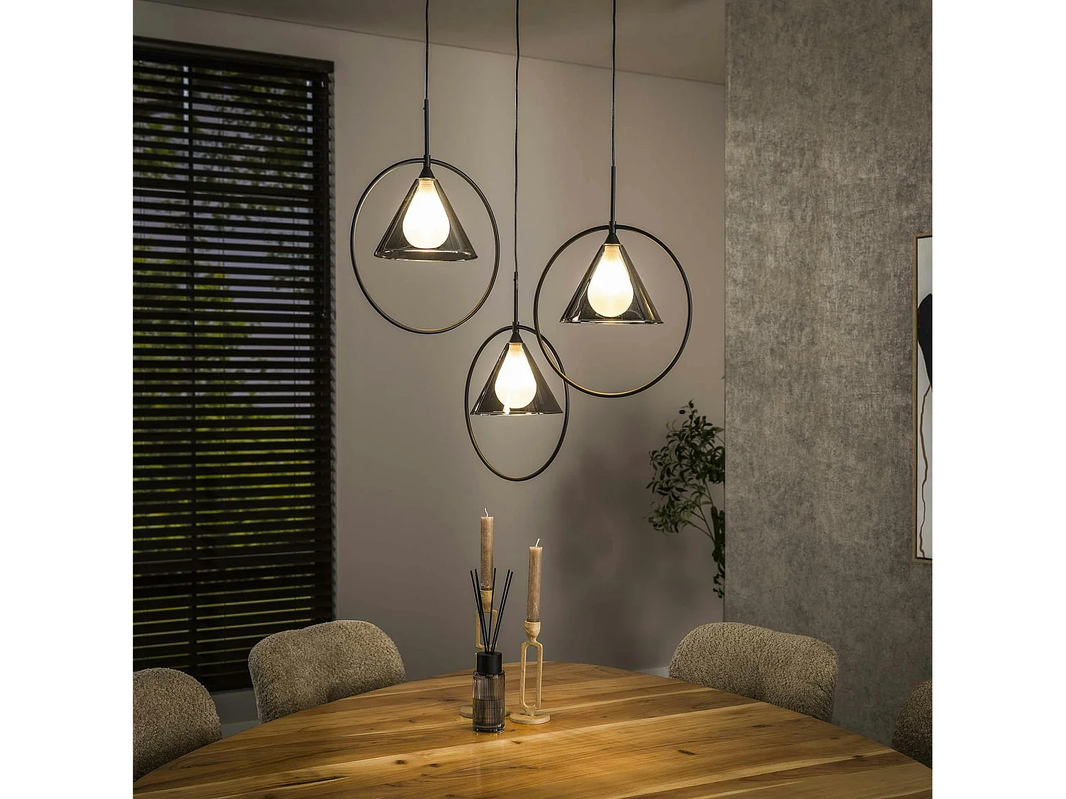 Suspension design en verre fumé 3 abat-jour coniques RALF