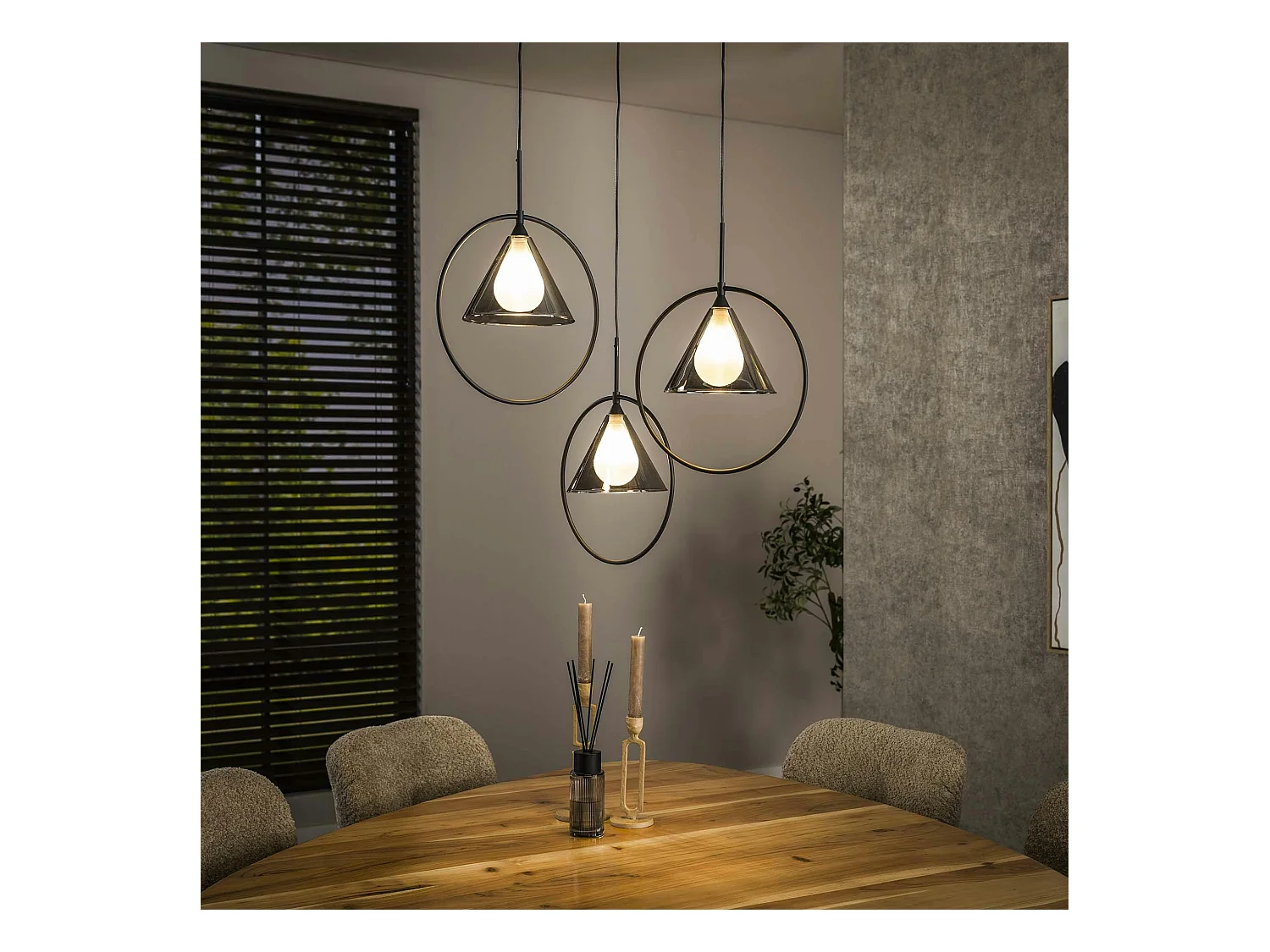 Suspension design en verre fumé 3 abat-jour coniques RALF