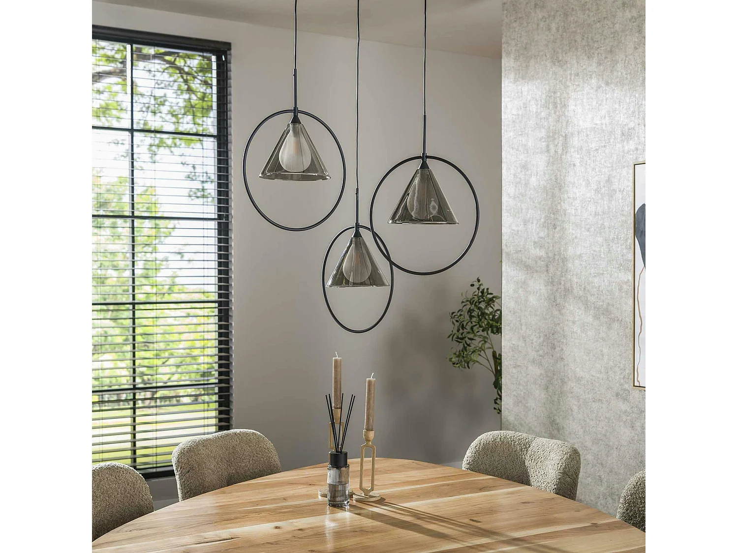 Suspension design en verre fumé 3 abat-jour coniques RALF