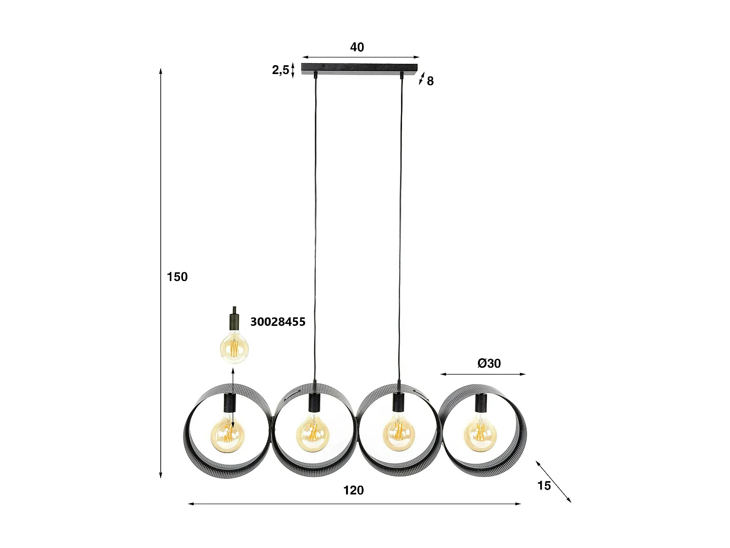 Suspension de table design 4 anneaux en métal perforé RALF