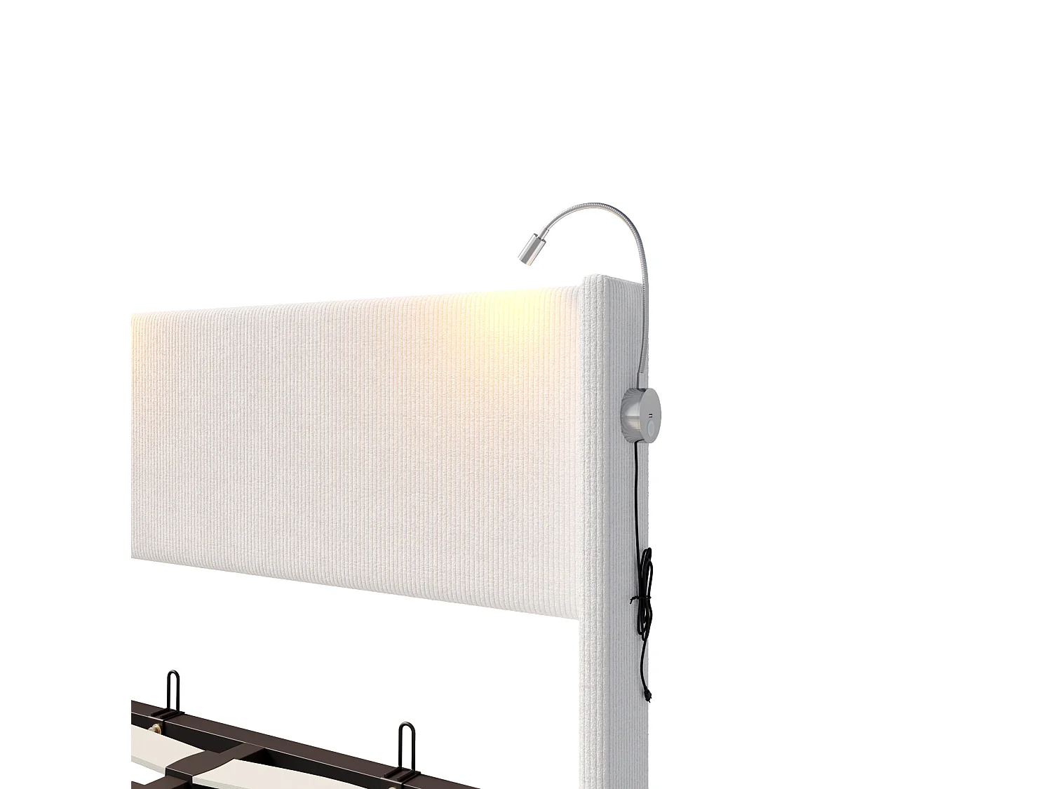 Lit capitonné 140x200cm avec une lampe de lecture , Lit Coffre avec Espace de Rangement, Sommier à Lattes, velours côtelé, Beige