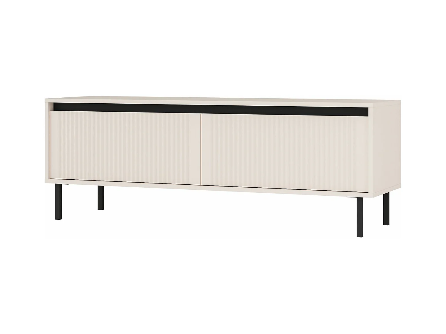 Meuble TV 2 tiroirs avec pieds noir - 140 cm - beige - OSAKA
