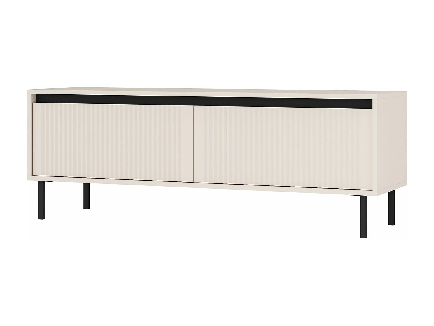 Meuble TV 2 tiroirs avec pieds noir - 140 cm - beige - OSAKA