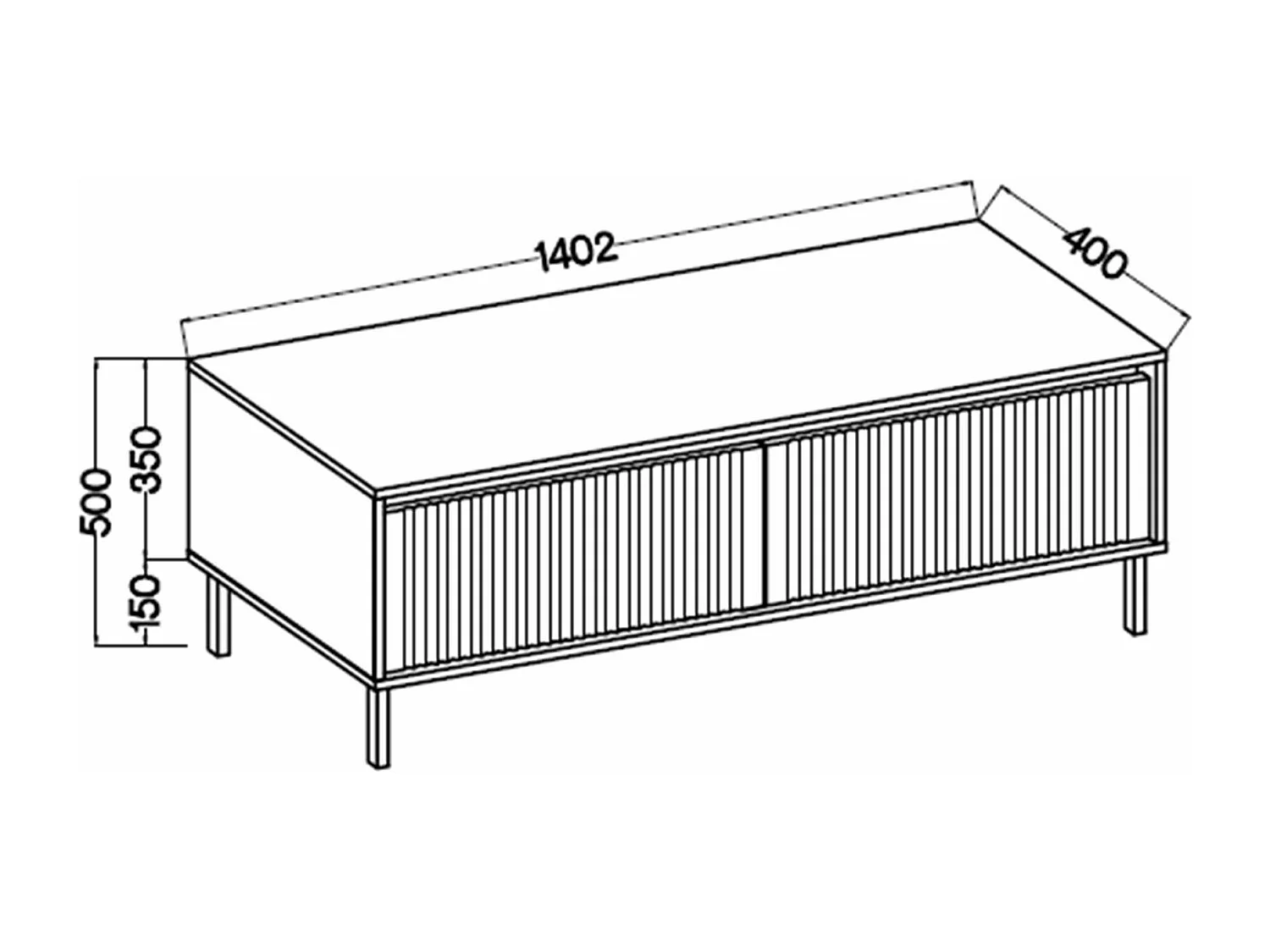 Meuble TV 2 tiroirs avec pieds noir - 140 cm - beige - OSAKA