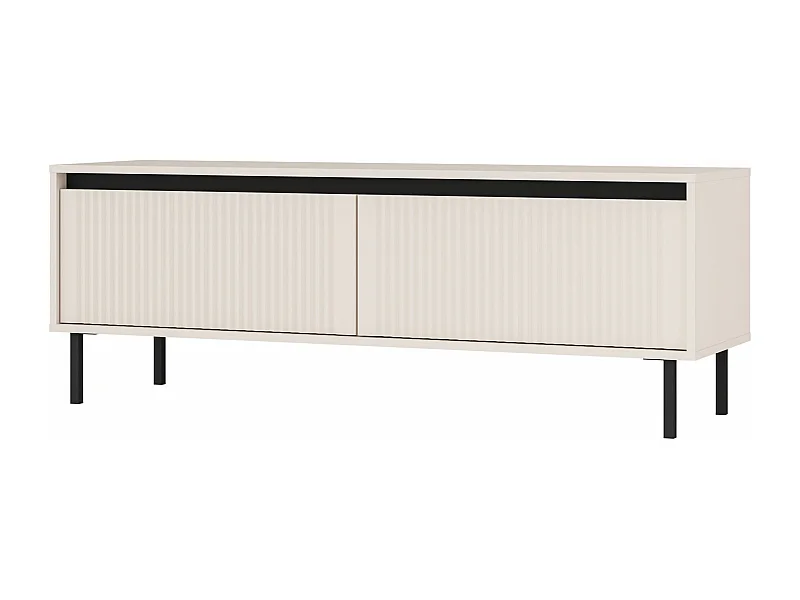 Meuble TV 2 tiroirs avec pieds noir - 140 cm - beige - OSAKA