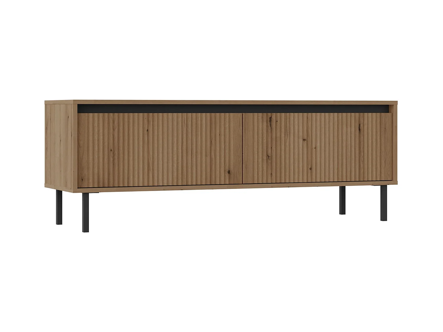 Meuble TV 2 tiroirs avec pieds noir - 140 cm - chêne evoke - OSAKA