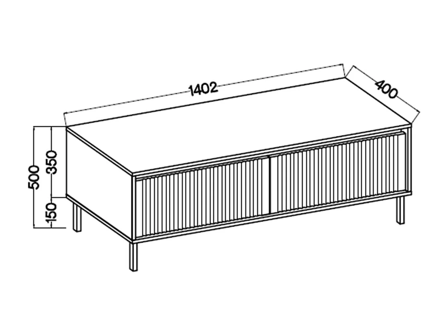 Meuble TV 2 tiroirs avec pieds noir - 140 cm - chêne evoke - OSAKA