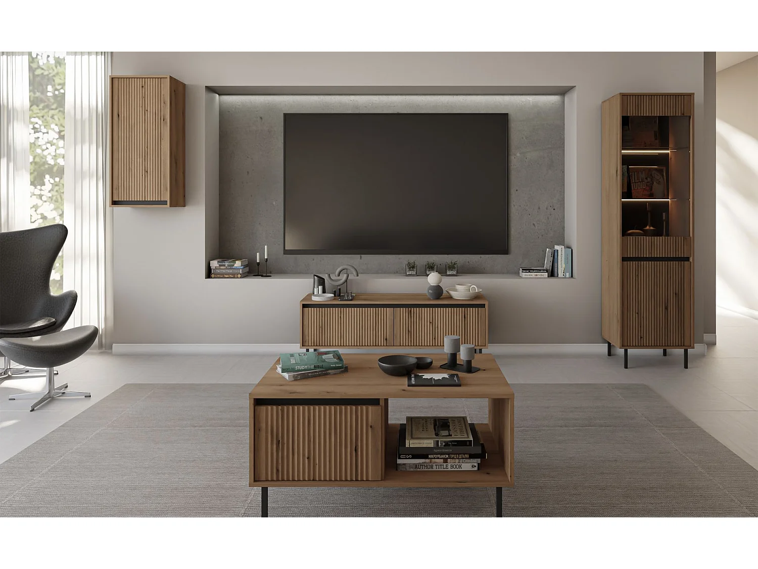 Table basse avec 2 tiroirs -100 cm - chêne evoke - OSAKA