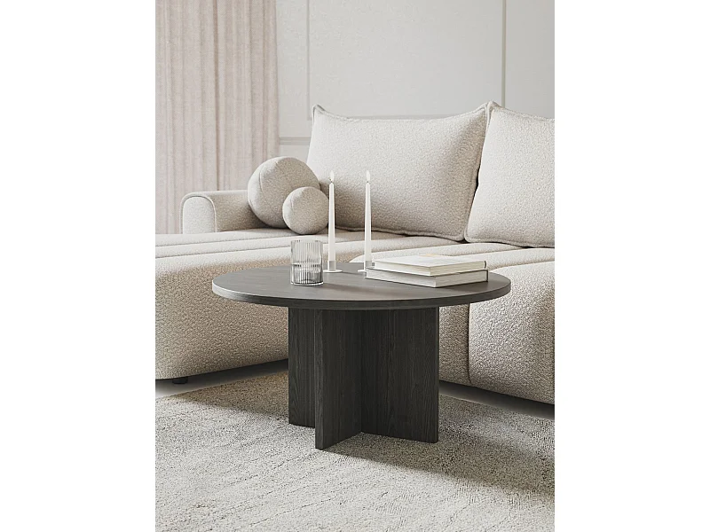 Table basse ronde - OVO - 76x76 - couleur du bois de frêne Portland