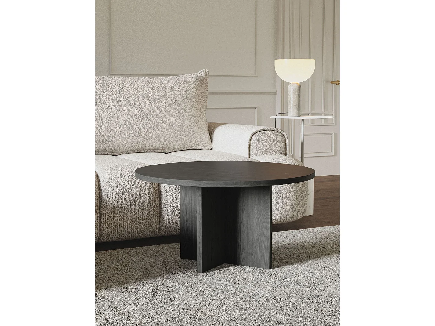 Table basse ronde - OVO - 76x76 - couleur du bois de frêne Portland