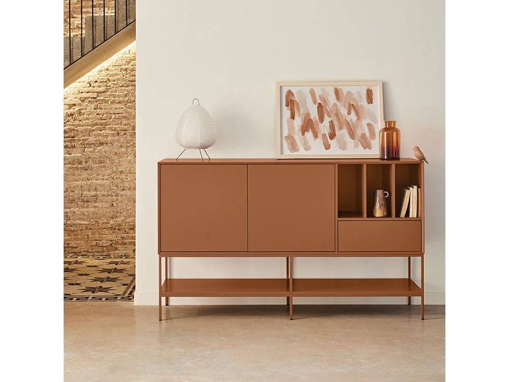 Platt - Buffet 2 portes en bois et métal  L166cm - Marron argile