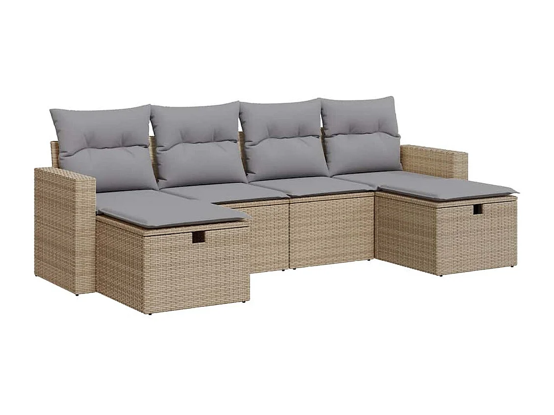 Salon de jardin avec coussins 6 pcs beige résine tressée