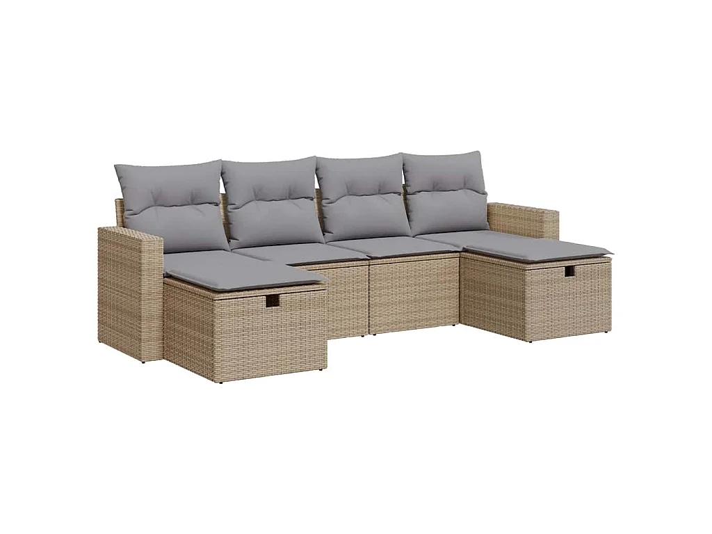 Set Divano da Giardino 6 pz con Cuscini Beige in Polyrattan
