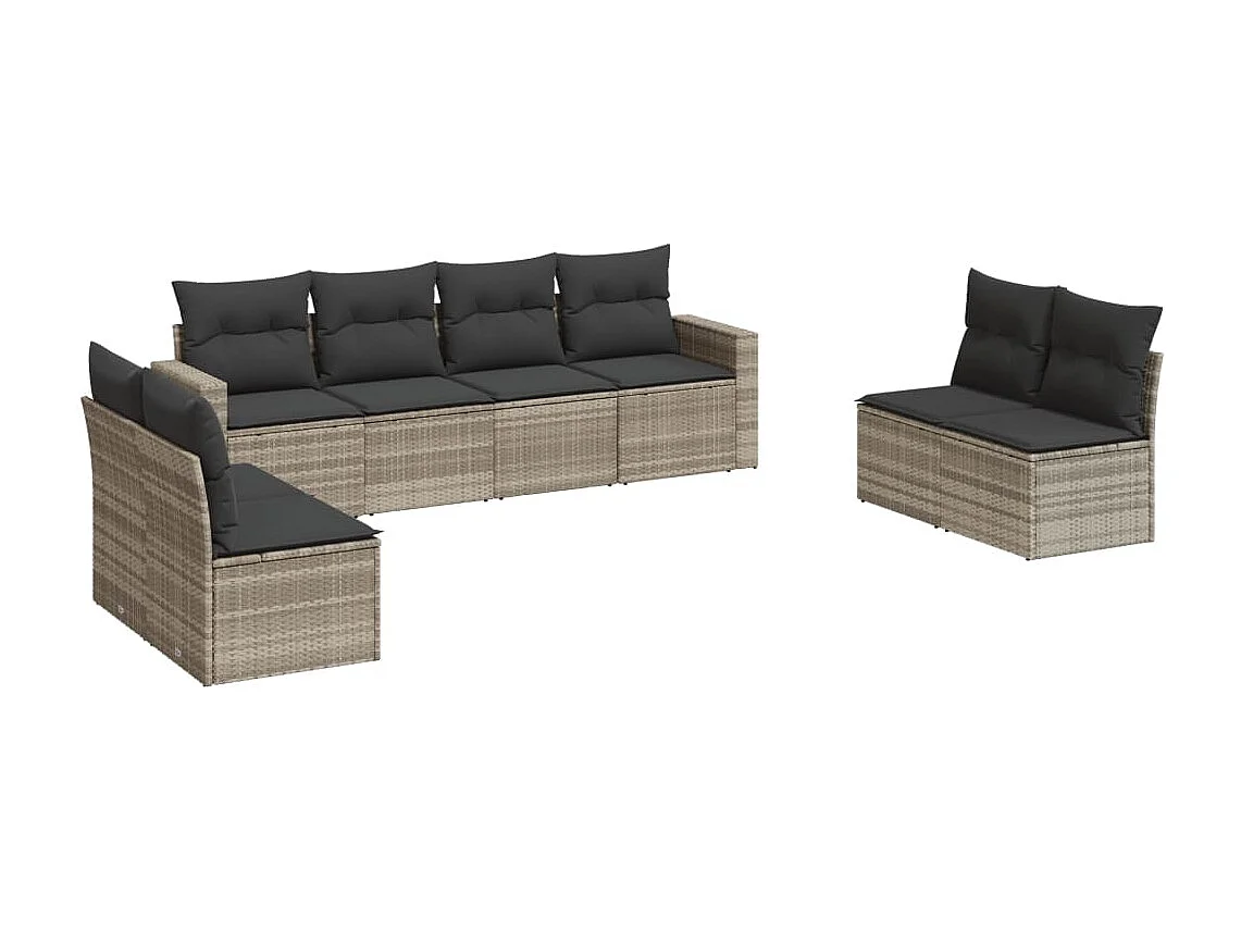 Salon de jardin 8 pcs avec coussins gris clair résine tressée