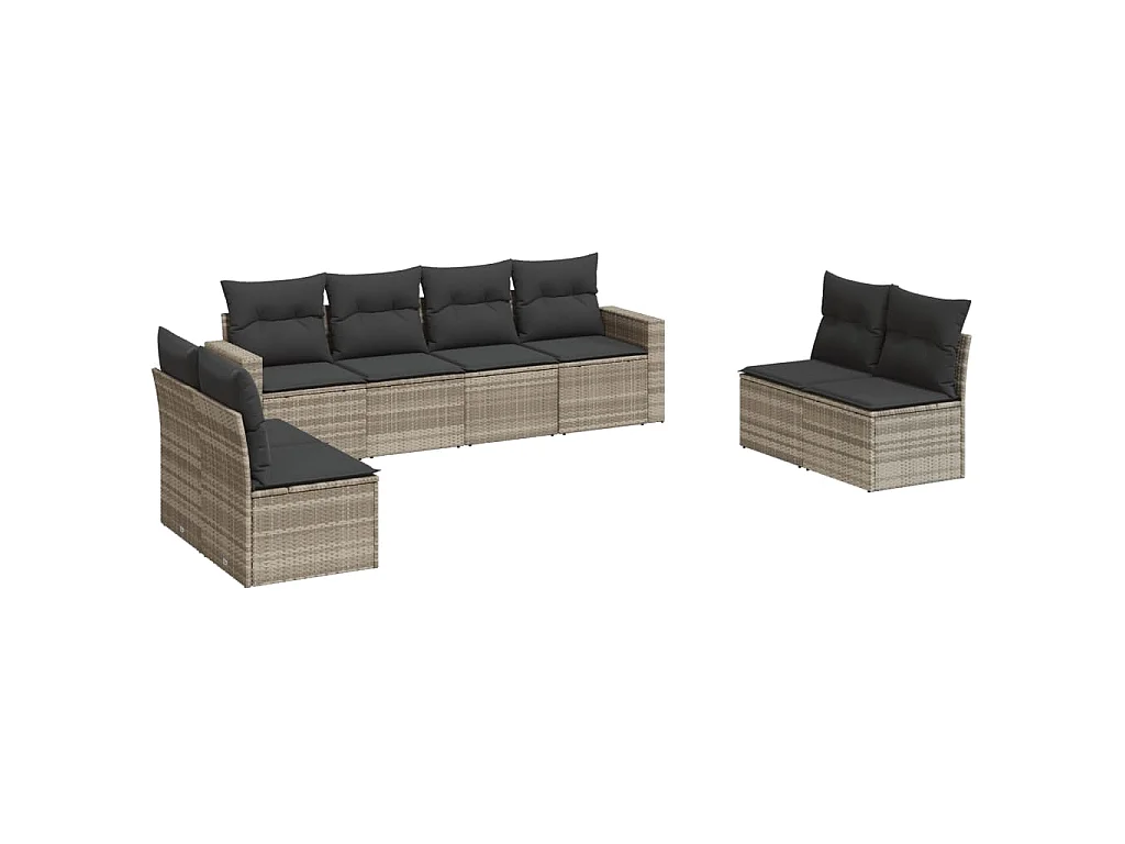Set Divano da Giardino 8pz con Cuscini Grigio Chiaro Polyrattan