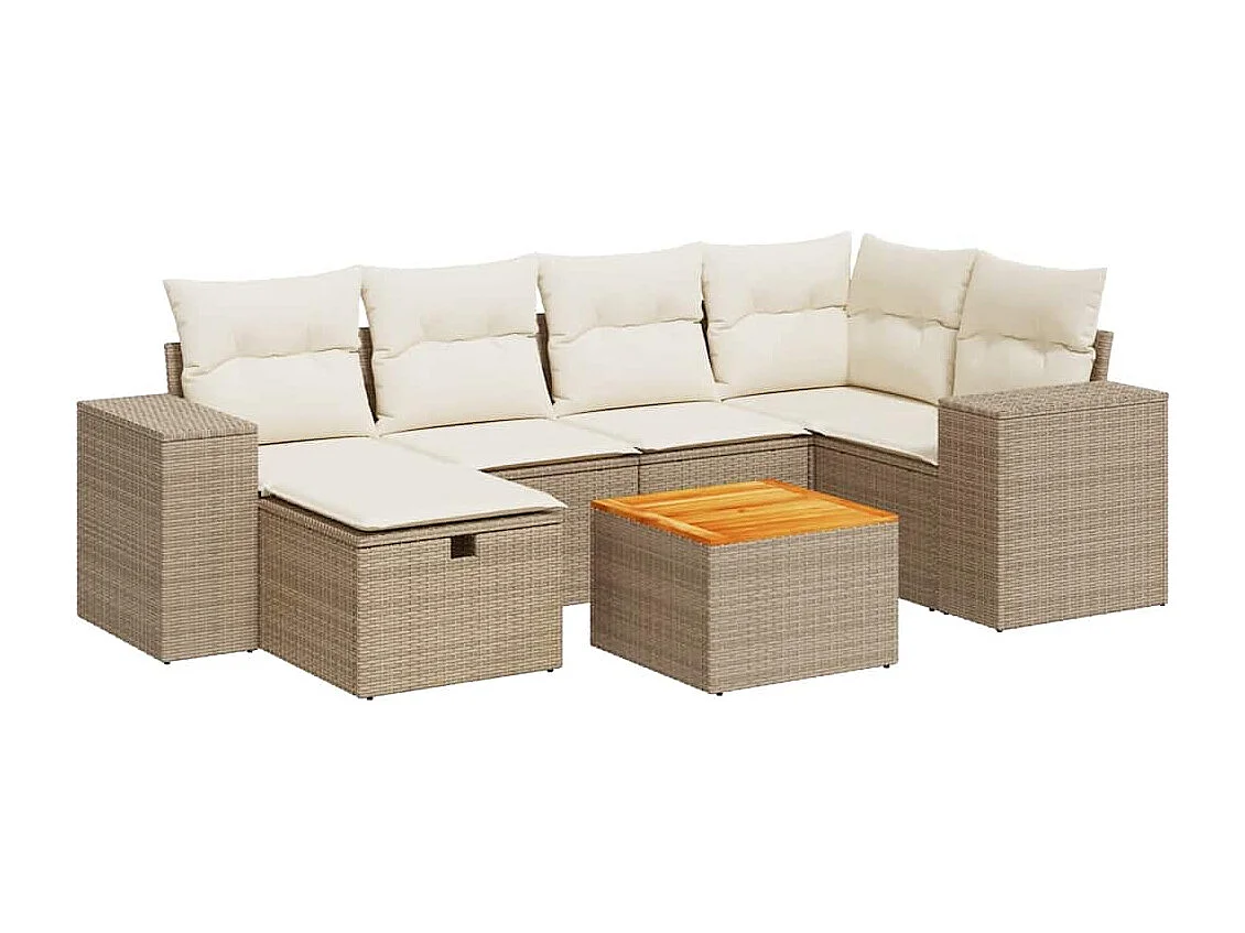 Salon de jardin avec coussins 7 pcs beige résine tressée