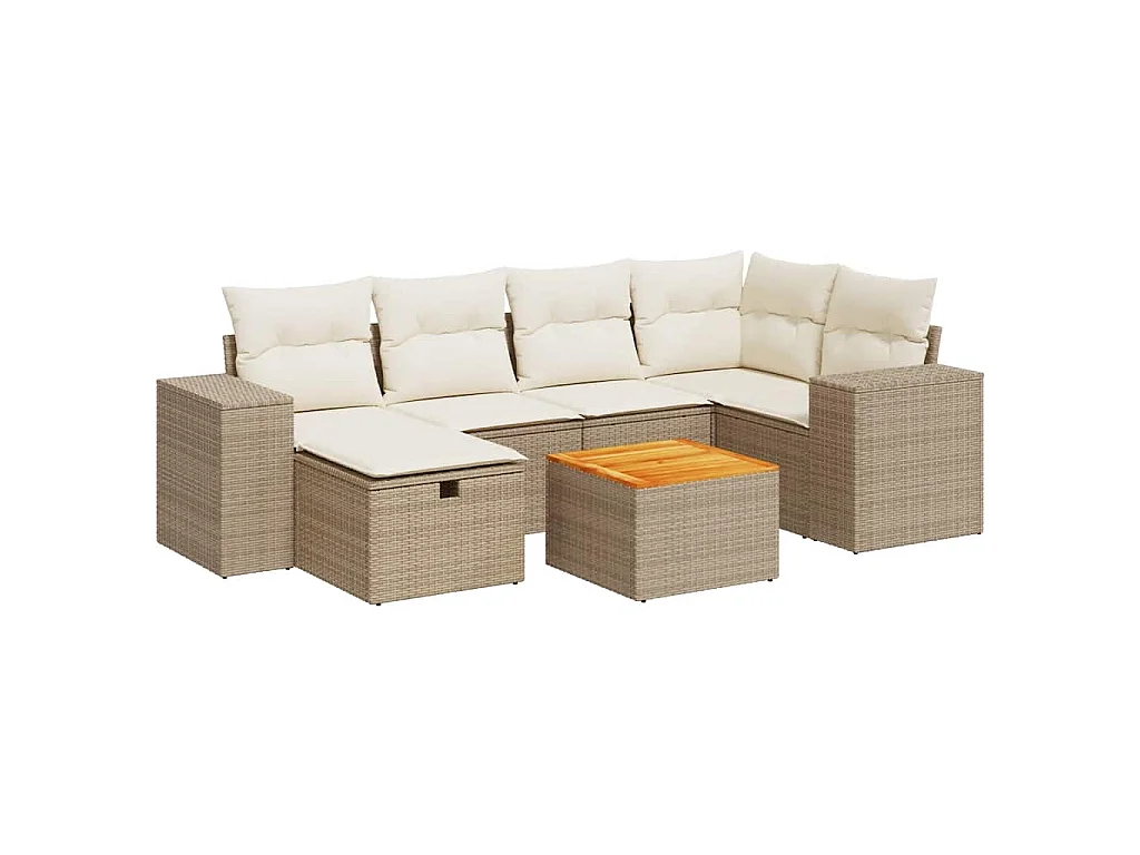 Salon de jardin avec coussins 7 pcs beige résine tressée