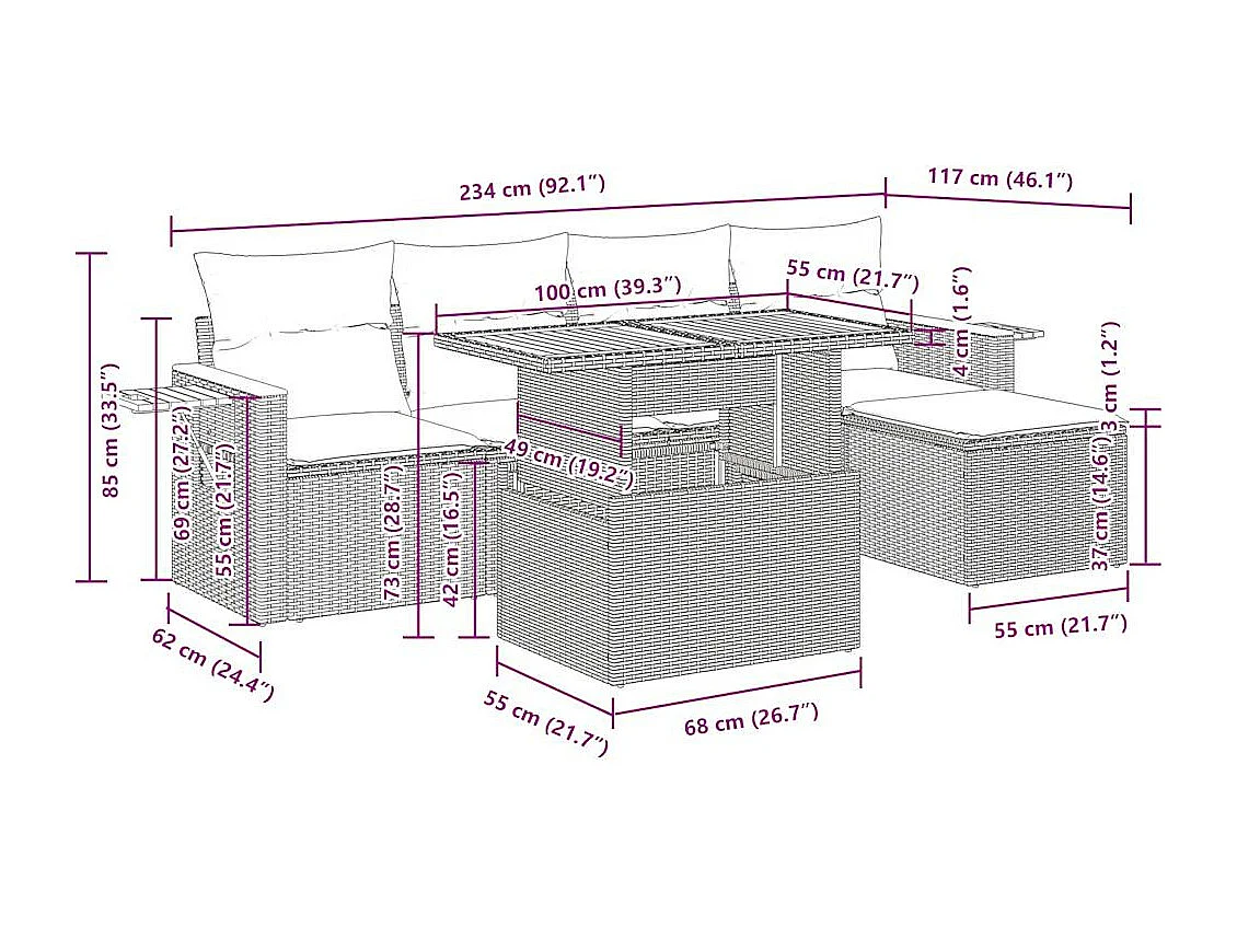 Set Divano da Giardino 6 pz con Cuscini Beige Polyrattan Acacia