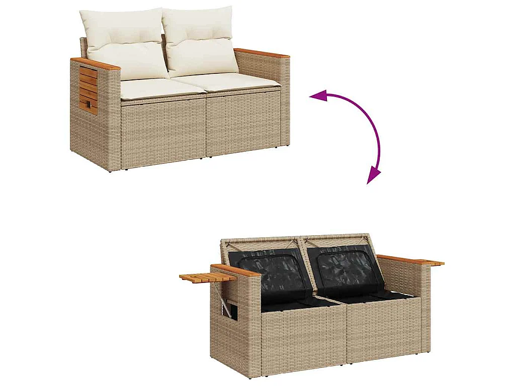 6-tlg. Garten-Sofagarnitur mit Kissen Beige Poly Rattan Akazie