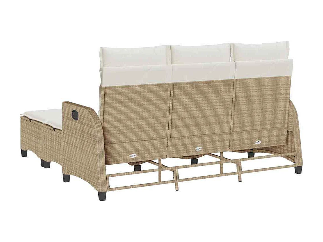 3 pcs conjunto sofás de jardim com almofadões em L vime PE bege